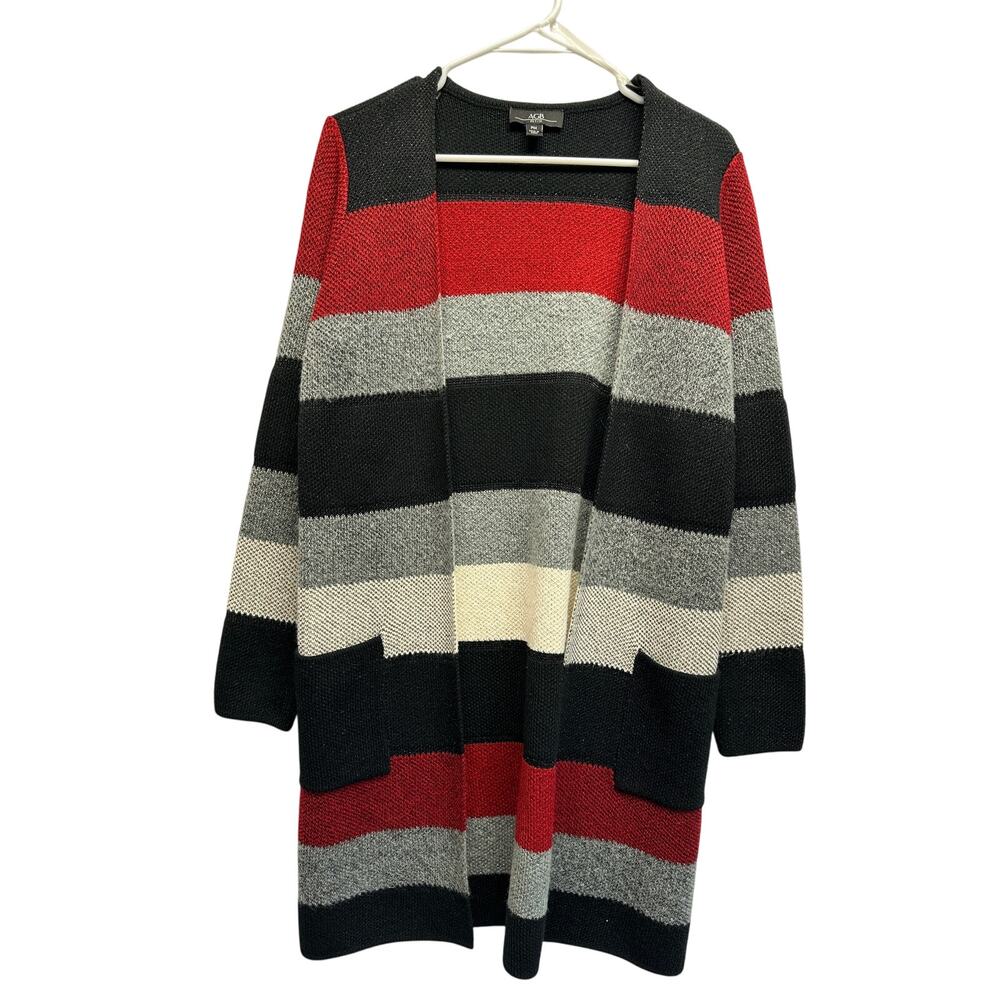 AGB Petite Women ColorBlock Long Line‎ Open Front Cardigan Metalic Med
